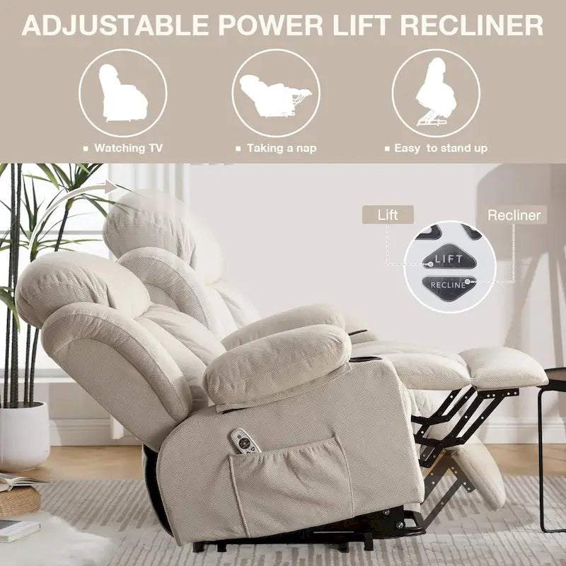 Power Lift Chairs Recliners, Heat & Massage, USB Port, Remote Control