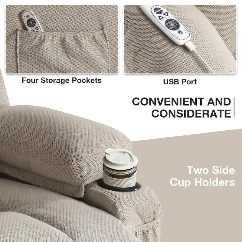 Power Lift Chairs Recliners, Heat & Massage, USB Port, Remote Control