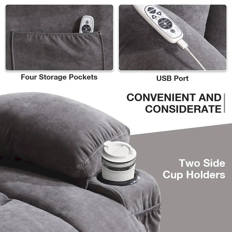 Power Lift Chairs Recliners, Heat & Massage, USB Port, Remote Control