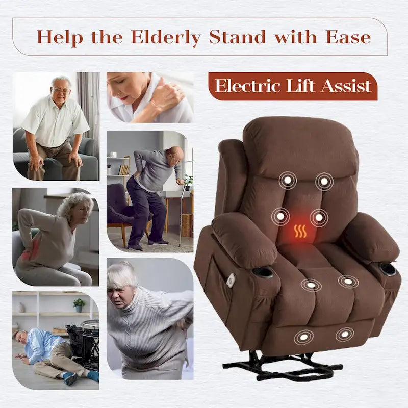 Power Lift Chairs Recliners, Heat & Massage, USB Port, Remote Control