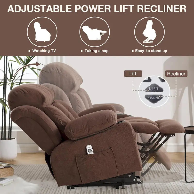 Power Lift Chairs Recliners, Heat & Massage, USB Port, Remote Control
