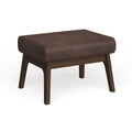 Brown Faux Leather Ottoman with Wood Legs