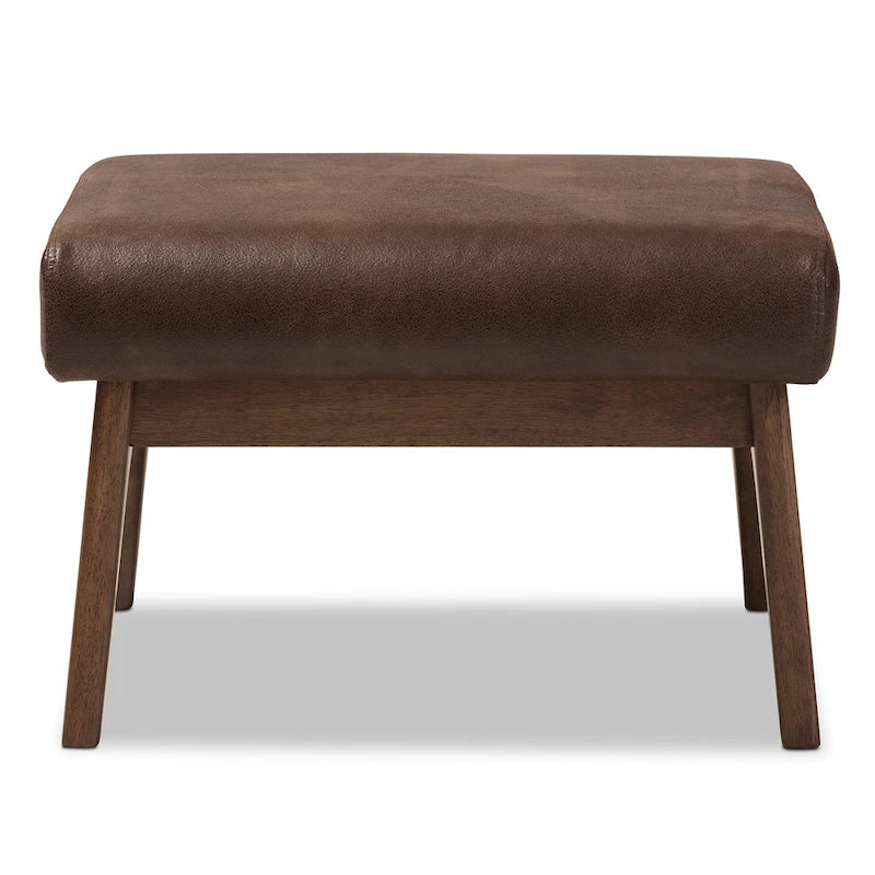 Brown Faux Leather Ottoman with Wood Legs