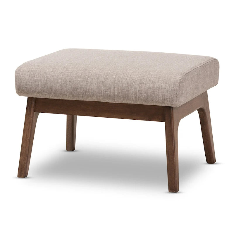 Brown Faux Leather Ottoman with Wood Legs