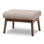Brown Faux Leather Ottoman with Wood Legs
