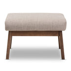 Brown Faux Leather Ottoman with Wood Legs