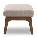 Brown Faux Leather Ottoman with Wood Legs