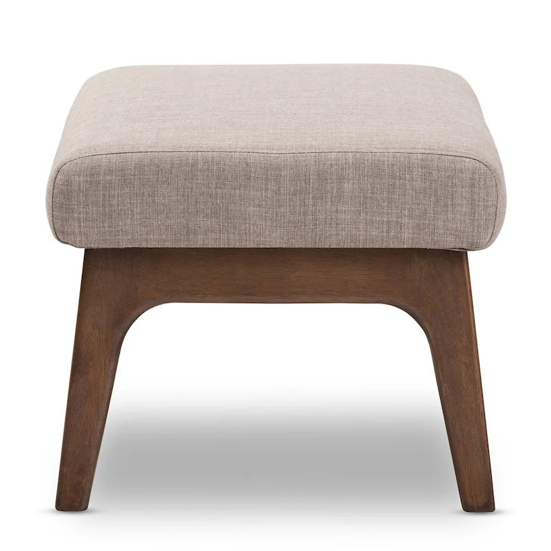 Brown Faux Leather Ottoman with Wood Legs