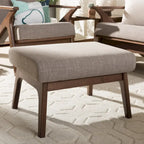 Brown Faux Leather Ottoman with Wood Legs