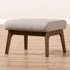 Brown Faux Leather Ottoman with Wood Legs
