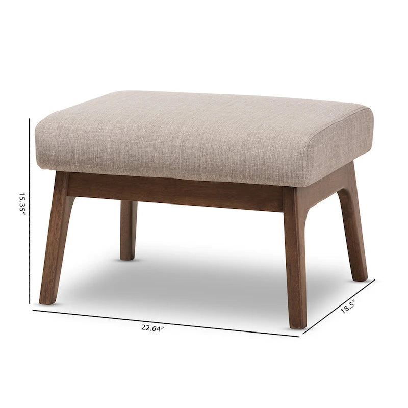 Brown Faux Leather Ottoman with Wood Legs