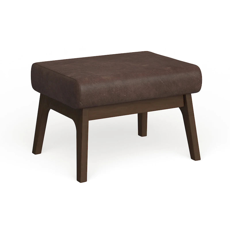 Brown Faux Leather Ottoman with Wood Legs