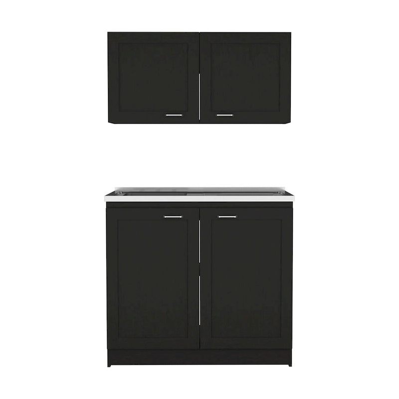 Kitchen Cabinet with Doors - White/Black/Grey - 2 Person