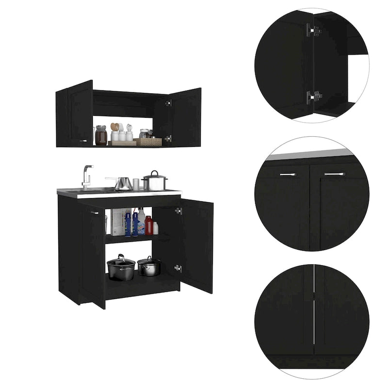 Kitchen Cabinet with Doors - White/Black/Grey - 2 Person