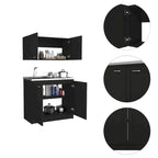 Kitchen Cabinet with Doors - White/Black/Grey - 2 Person