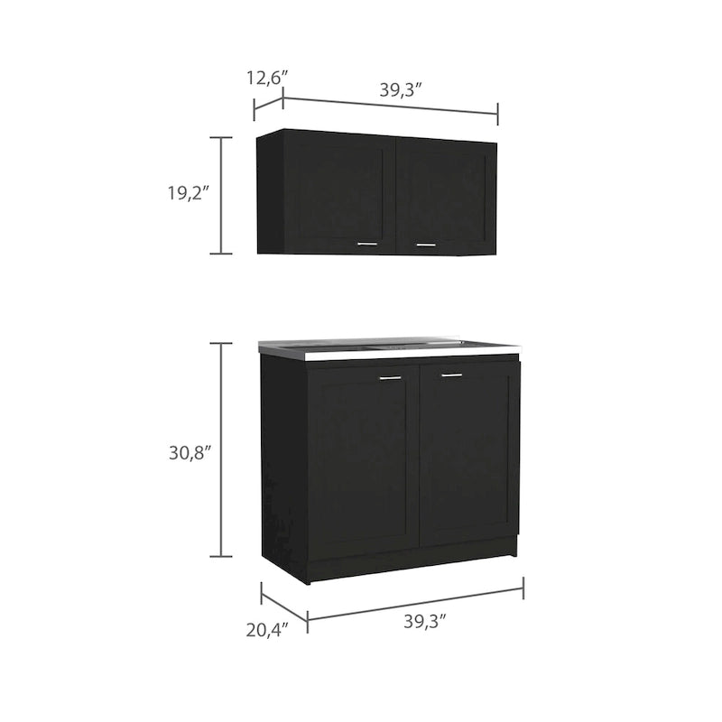 Kitchen Cabinet with Doors - White/Black/Grey - 2 Person
