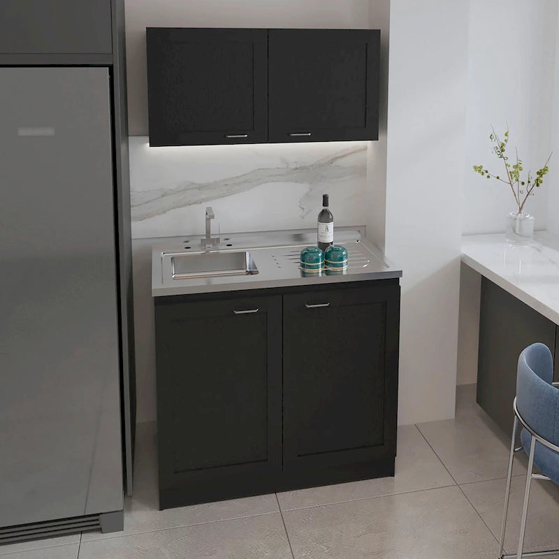 Kitchen Cabinet with Doors - White/Black/Grey - 2 Person