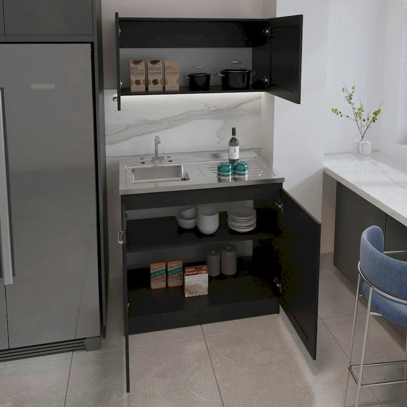 Kitchen Cabinet with Doors - White/Black/Grey - 2 Person