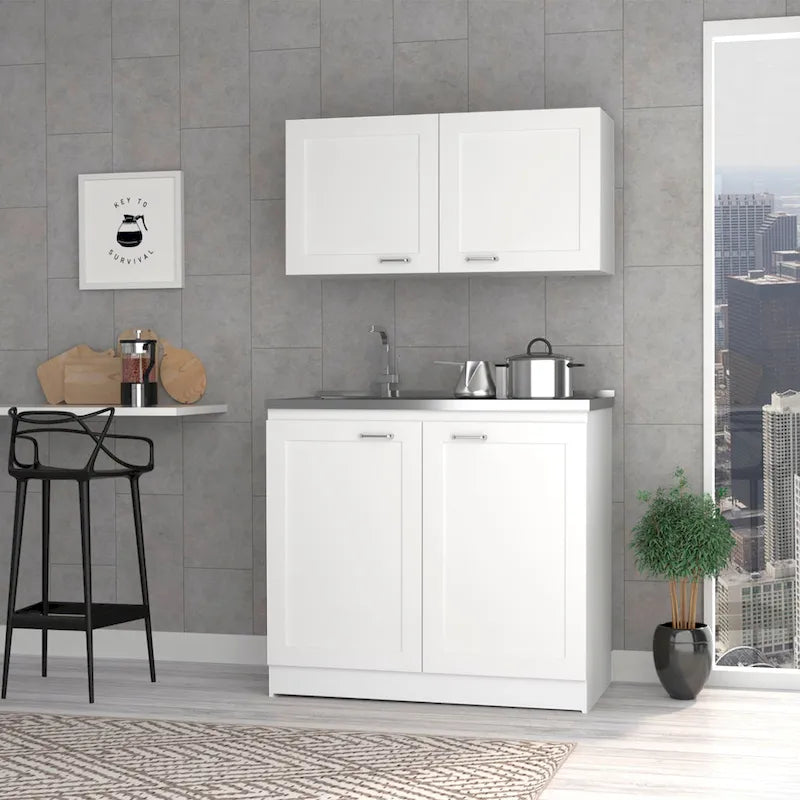 Kitchen Cabinet with Doors - White/Black/Grey - 2 Person