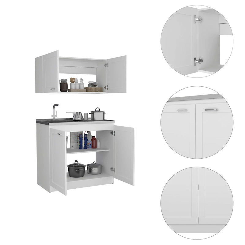 Kitchen Cabinet with Doors - White/Black/Grey - 2 Person