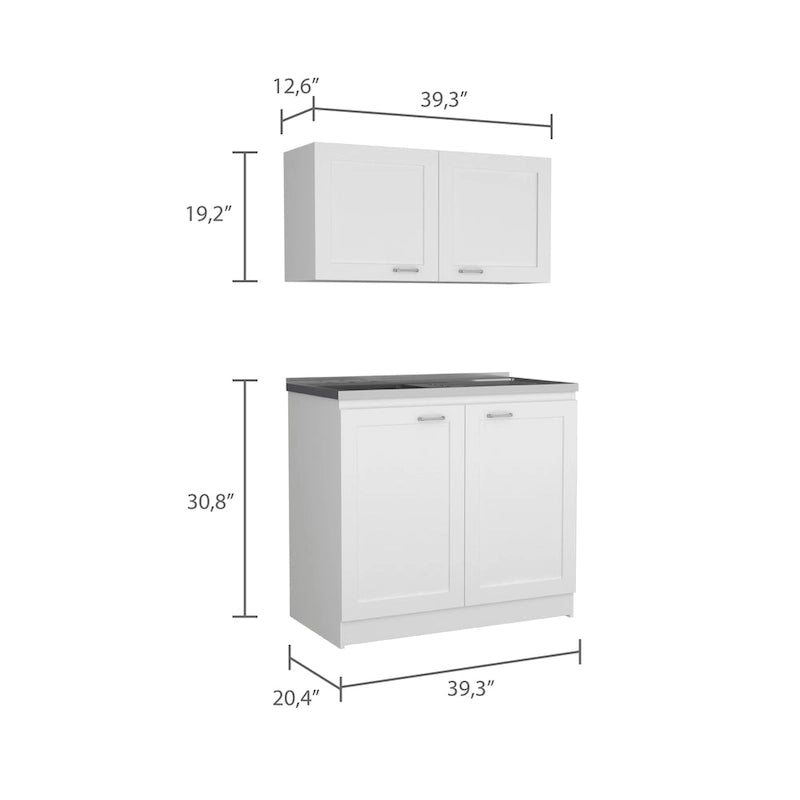 Kitchen Cabinet with Doors - White/Black/Grey - 2 Person