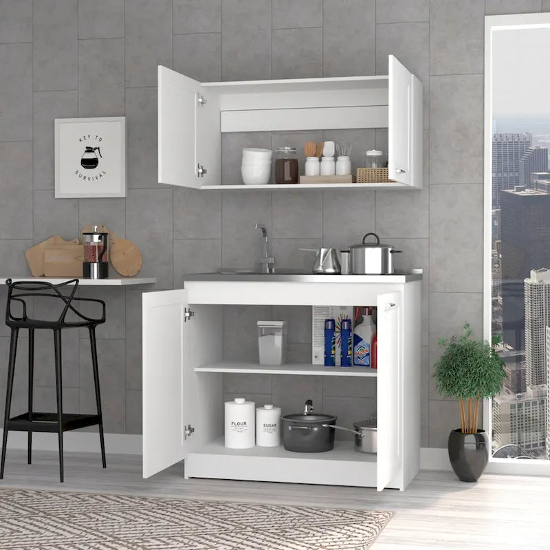 Kitchen Cabinet with Doors - White/Black/Grey - 2 Person