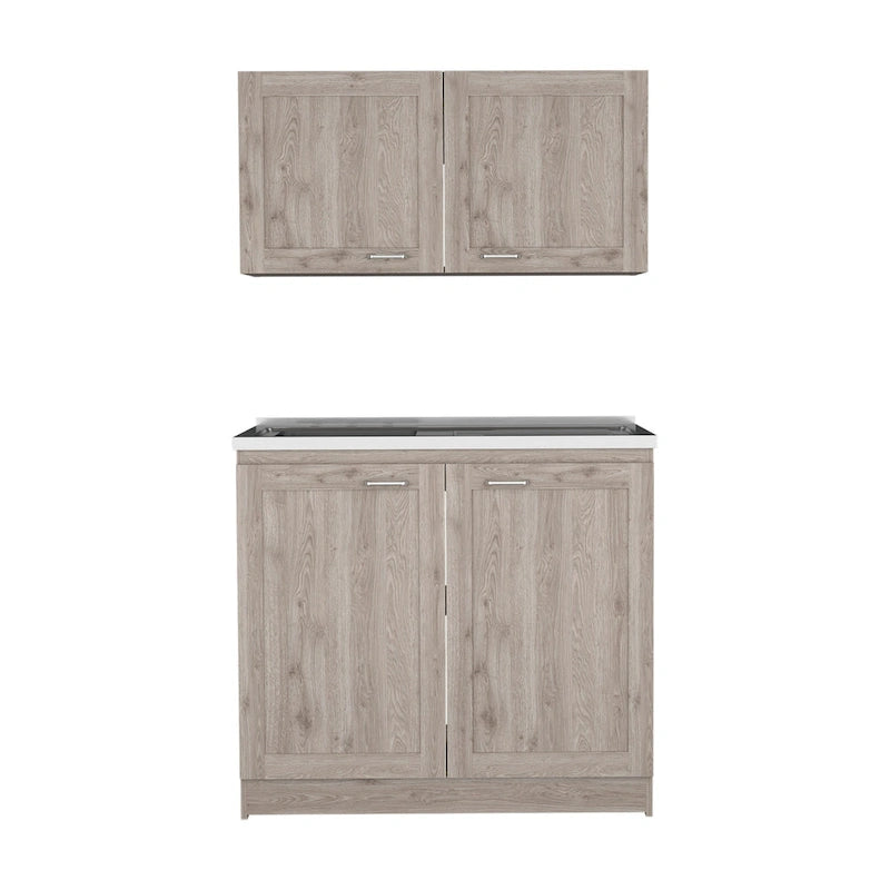 Kitchen Cabinet with Doors - White/Black/Grey - 2 Person
