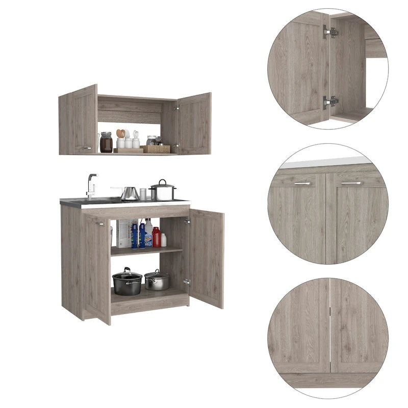 Kitchen Cabinet with Doors - White/Black/Grey - 2 Person