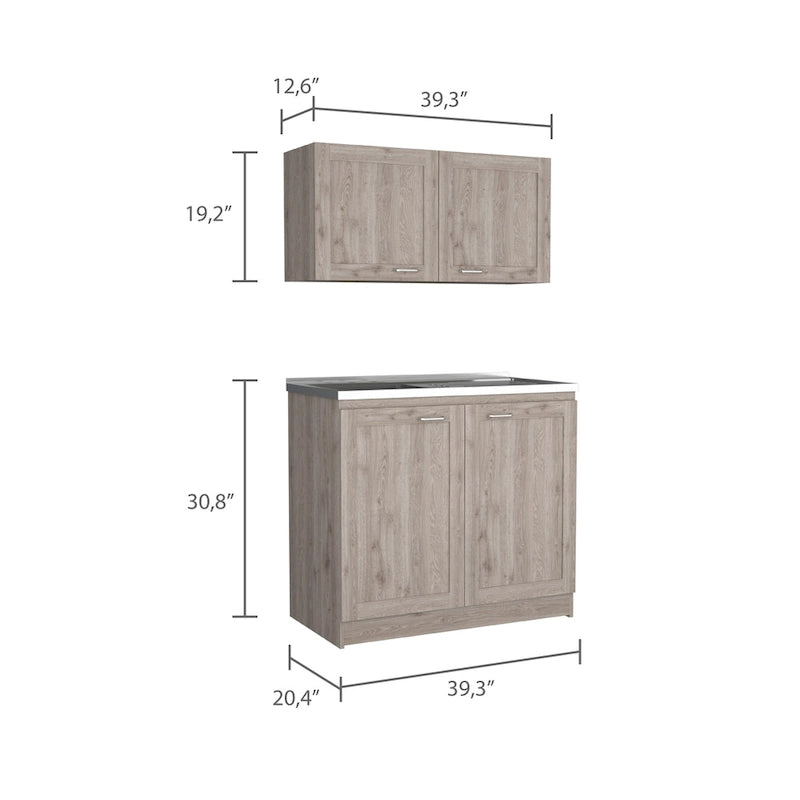 Kitchen Cabinet with Doors - White/Black/Grey - 2 Person