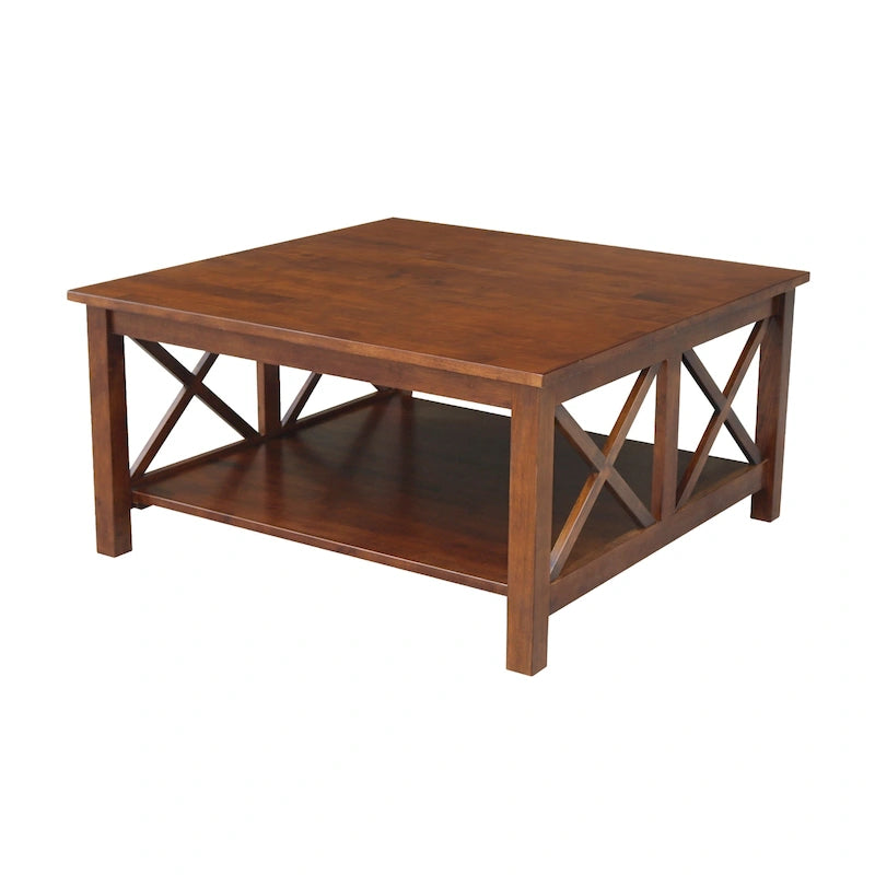 Solid Wood Square Coffee Table with X-Shaped Supports