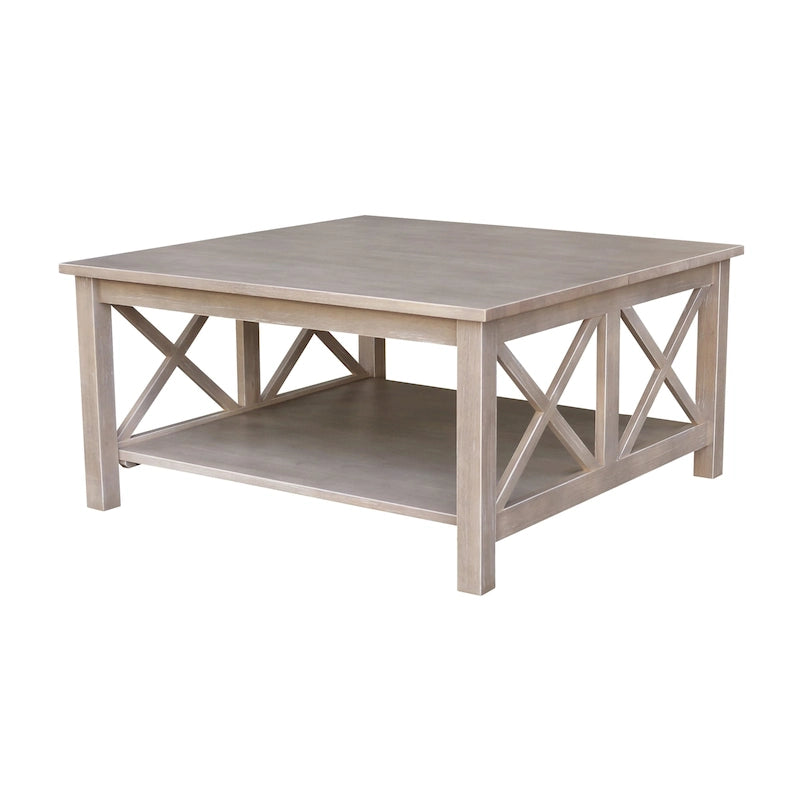 Solid Wood Square Coffee Table with X-Shaped Supports