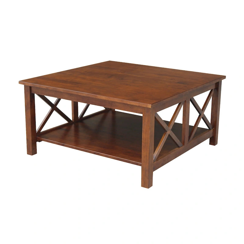 Solid Wood Square Coffee Table with X-Shaped Supports
