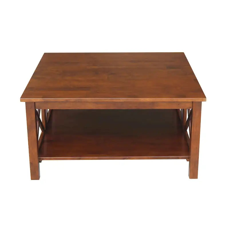 Solid Wood Square Coffee Table with X-Shaped Supports