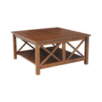 Solid Wood Square Coffee Table with X-Shaped Supports