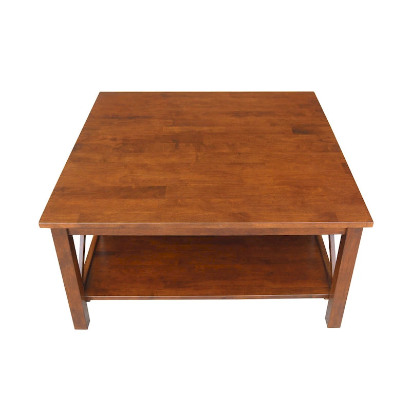 Solid Wood Square Coffee Table with X-Shaped Supports