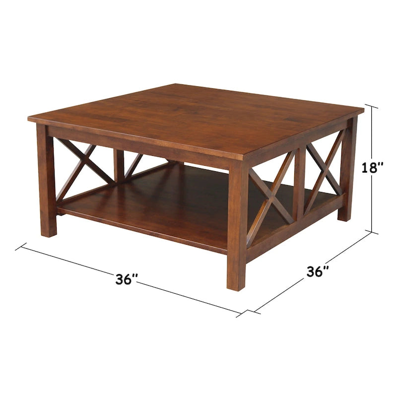 Solid Wood Square Coffee Table with X-Shaped Supports