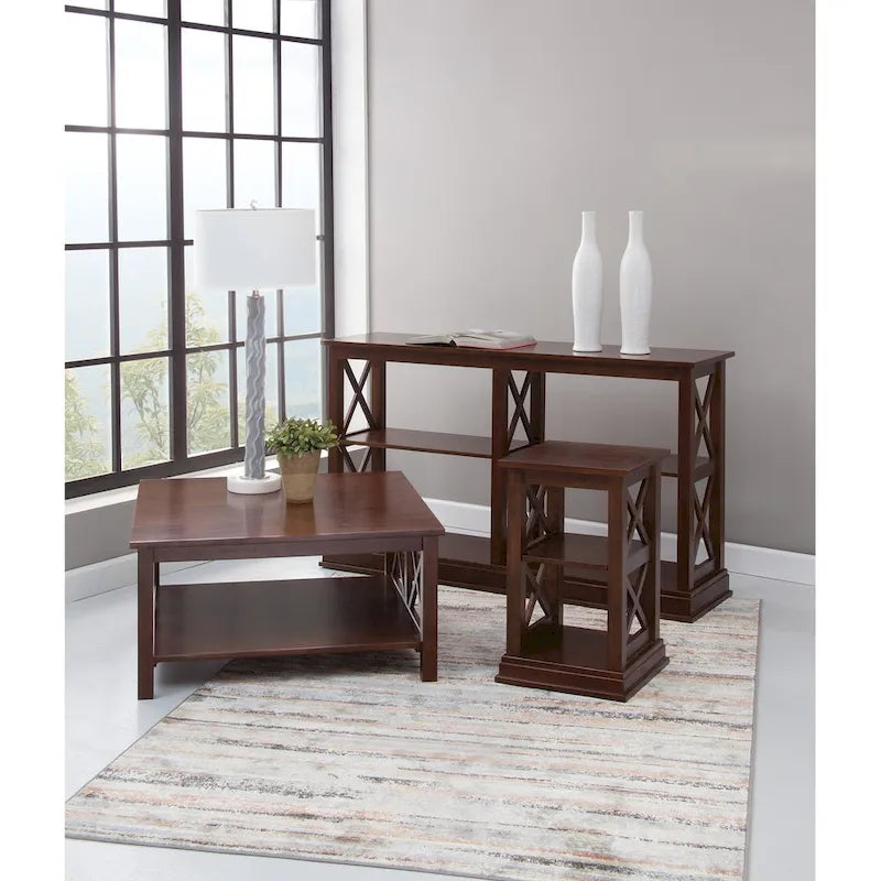 Solid Wood Square Coffee Table with X-Shaped Supports