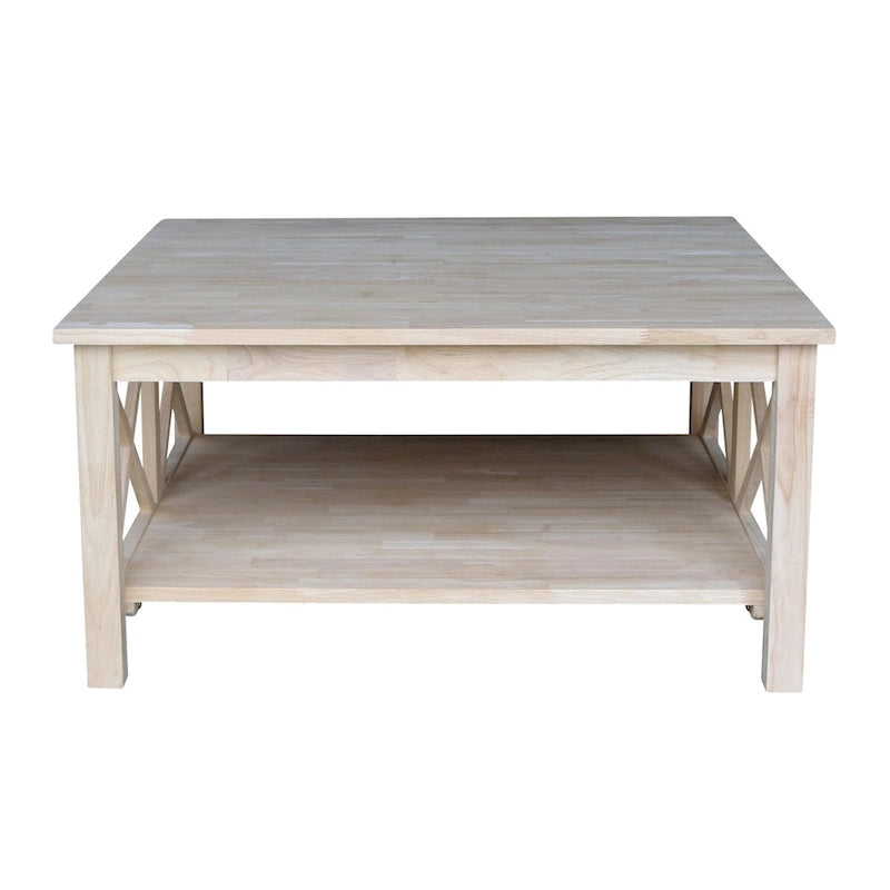 Solid Wood Square Coffee Table with X-Shaped Supports