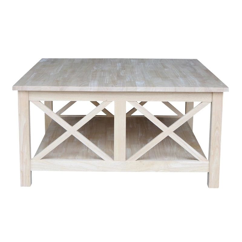 Solid Wood Square Coffee Table with X-Shaped Supports