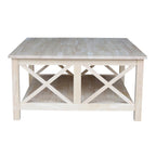 Solid Wood Square Coffee Table with X-Shaped Supports