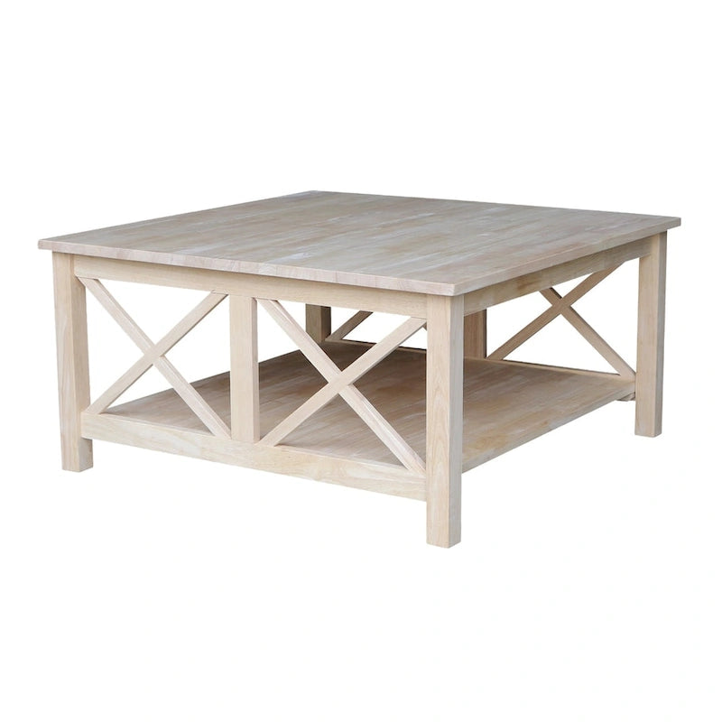 Solid Wood Square Coffee Table with X-Shaped Supports