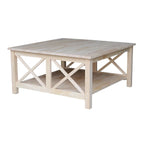 Solid Wood Square Coffee Table with X-Shaped Supports