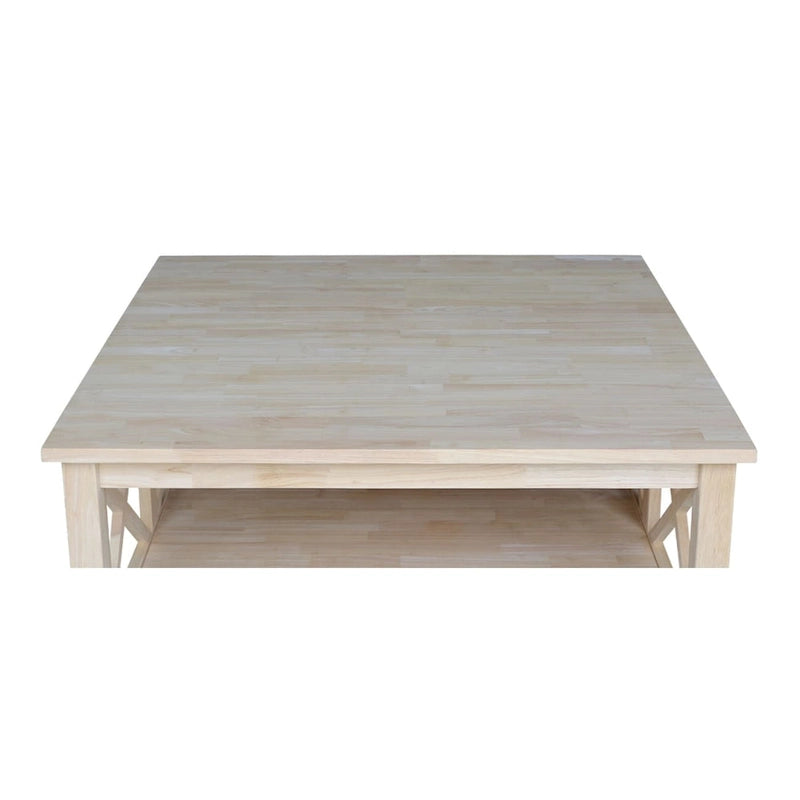 Solid Wood Square Coffee Table with X-Shaped Supports