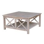 Solid Wood Square Coffee Table with X-Shaped Supports