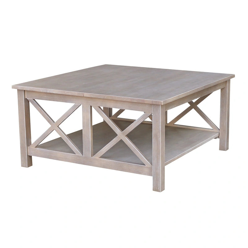 Solid Wood Square Coffee Table with X-Shaped Supports