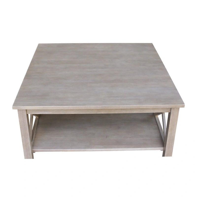 Solid Wood Square Coffee Table with X-Shaped Supports