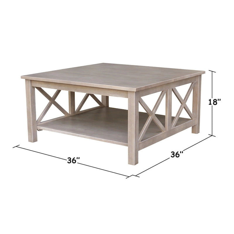 Solid Wood Square Coffee Table with X-Shaped Supports