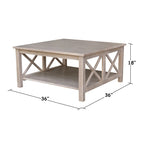 Solid Wood Square Coffee Table with X-Shaped Supports
