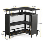 L-shape Bar Table with Stemware Racks and Shelves - N/A