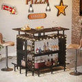 L-shape Bar Table with Stemware Racks and Shelves - N/A